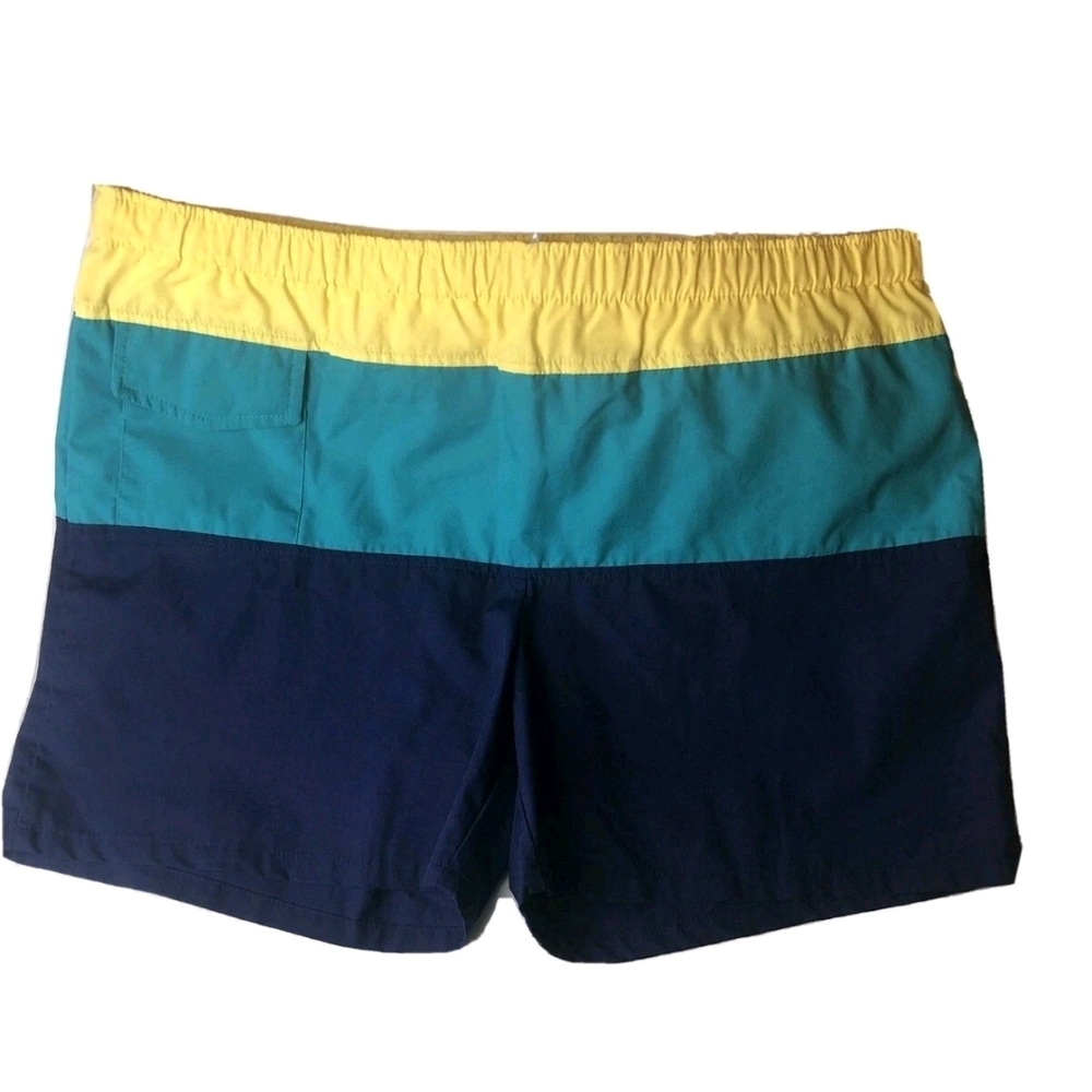 Vintage Jantzen Men's Swim Trunks Sz L Lined Yellow, Teal, Navy Colorblock Retro
